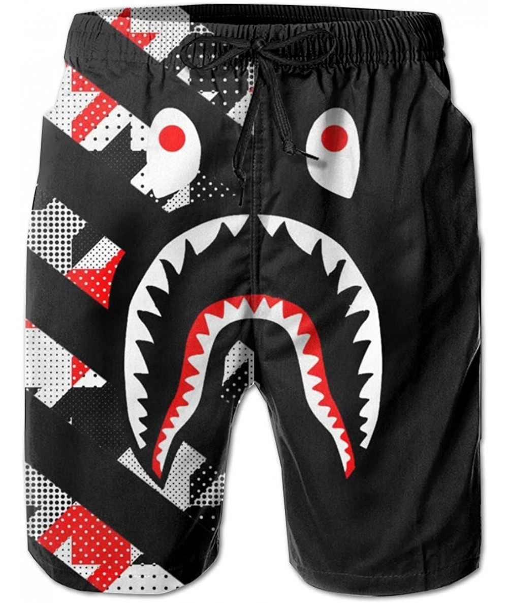 Board Shorts Relaxed Men's Big & Tall Swim Trunks Board Shorts for Beach Gym Surf - Black Red White Houndstooth Bape Shark Te...