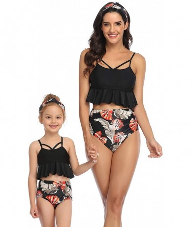 One-Pieces Women's Girls Two Pieces Swimsuit High Waisted Bikini Set Ruffle Falbala Swimwear Bathing Suits - Black - CP199NGG...