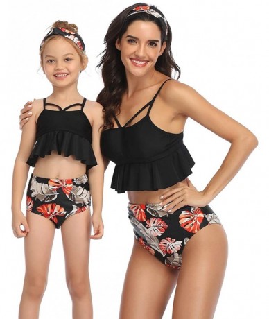 One-Pieces Women's Girls Two Pieces Swimsuit High Waisted Bikini Set Ruffle Falbala Swimwear Bathing Suits - Black - CP199NGG...