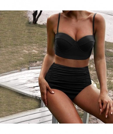 Racing Women's High Waist Bikini Swimwear Women's Vintage Print Beachwear Bikini Set Swimwear - Black - CF18SYG3R8A $30.68