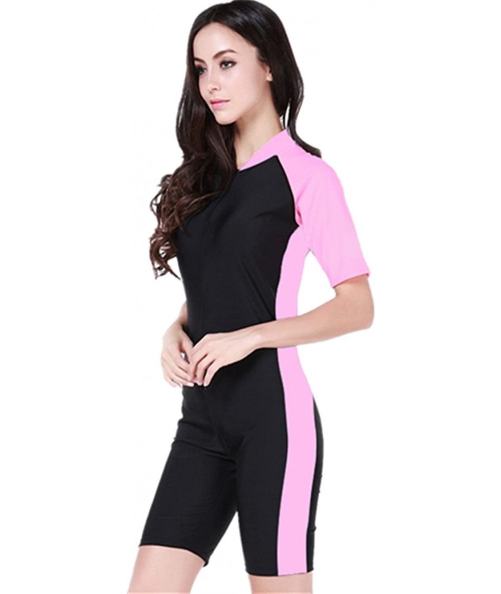 Racing One Piece Short Sleeved Swimsuits Full Coverage Modest Swimsuits Surfing Suit Sunscreen Diving Suits - Pink - CD18E444...