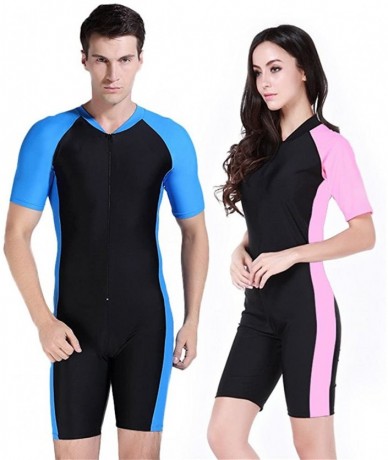 Racing One Piece Short Sleeved Swimsuits Full Coverage Modest Swimsuits Surfing Suit Sunscreen Diving Suits - Pink - CD18E444...