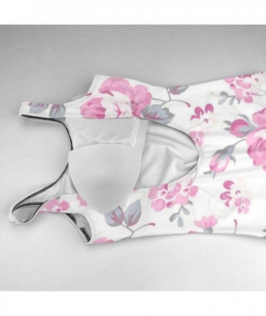 One-Pieces Pink Floral One Piece Swimsuit for Women U Neck Backness Swimsuits Beachwear - White - CV19D3664U6 $64.69