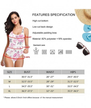 One-Pieces Pink Floral One Piece Swimsuit for Women U Neck Backness Swimsuits Beachwear - White - CV19D3664U6 $64.69