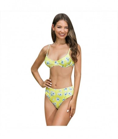 Tops Women Two-Piece Snake Print Swimsuit Hollow Out Sling Bikini Beachwear Swimwear - Yellow - CT196WH7K9X $26.88