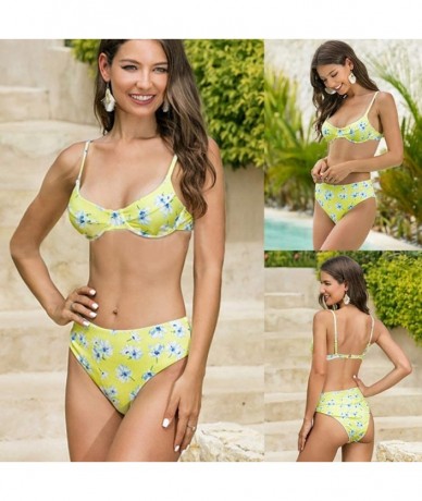 Tops Women Two-Piece Snake Print Swimsuit Hollow Out Sling Bikini Beachwear Swimwear - Yellow - CT196WH7K9X $26.88