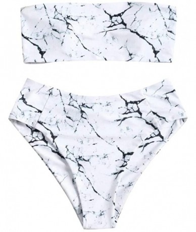 Sets Swimsuit Woman Tube Top Bra High Waist Bikini 2 Pieces | Marble Print - 2020 - White ❤️ - C8194C9689R $20.77