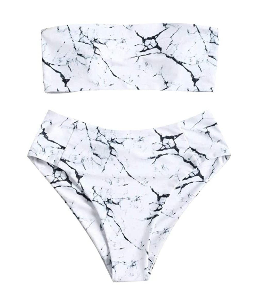 Sets Swimsuit Woman Tube Top Bra High Waist Bikini 2 Pieces | Marble Print - 2020 - White ❤️ - C8194C9689R $20.77