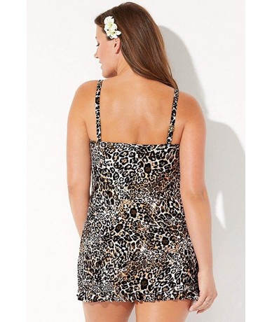 One-Pieces Women's Plus Size Ruffle Swimsuit Swimdress - Leopard Print - C018ZHSS8CD $80.11