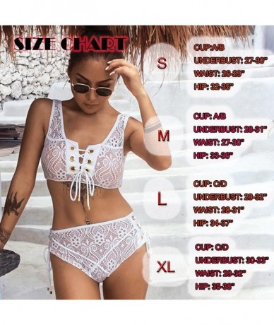 Sets Women's Sexy Bikini Sets Lace Up 2PCS Front Tie Side Bottom Body Suit Lace Swimwear - White - CY18GE3C60L $39.98