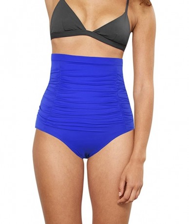 Tankinis Women's Vintage High Waisted Bikini Bottom Shirred Tankini Briefs - Royal Blue1 - CM18GG9MNLK $27.37