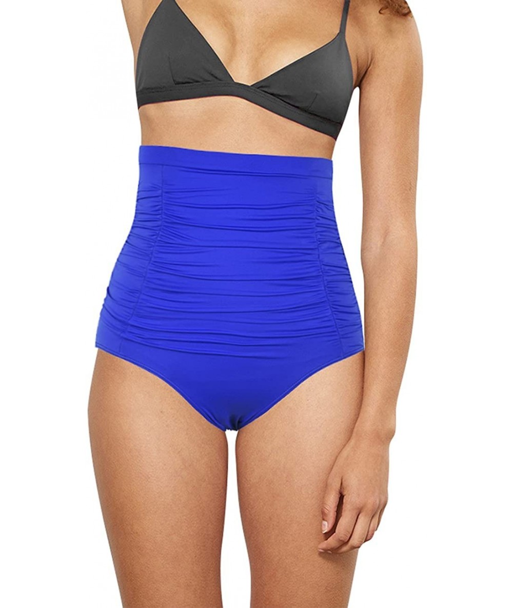 Tankinis Women's Vintage High Waisted Bikini Bottom Shirred Tankini Briefs - Royal Blue1 - CM18GG9MNLK $27.37