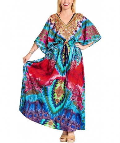 Cover-Ups Women's Maxi Caftan Lounger Casual Beach Swim Cover Ups Drawstring A - Multicolor_a822 - CF18CMW9KKM $51.01