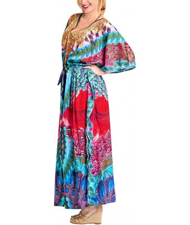 Cover-Ups Women's Maxi Caftan Lounger Casual Beach Swim Cover Ups Drawstring A - Multicolor_a822 - CF18CMW9KKM $51.01