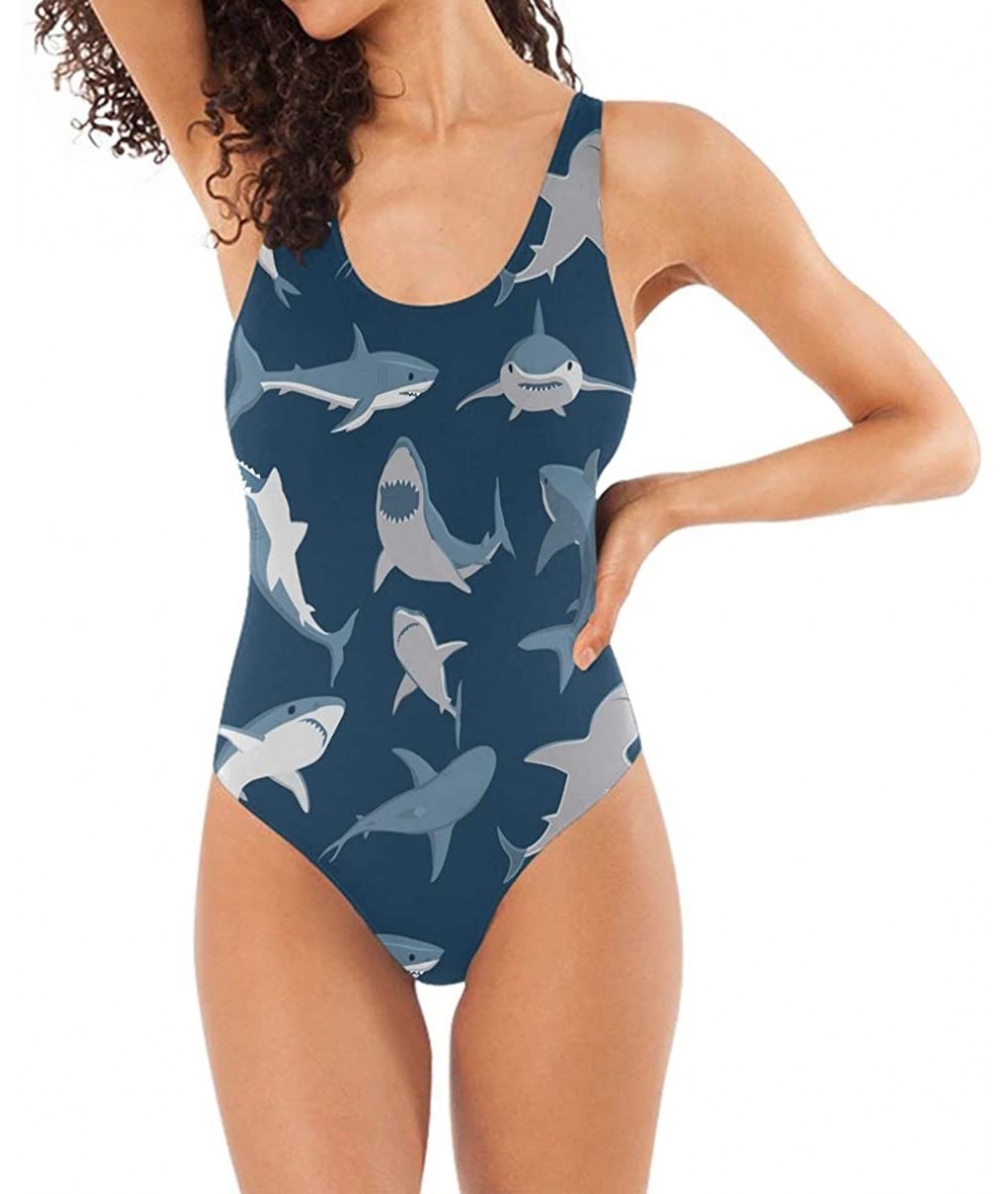 One-Pieces Ocean Shark Pattern Tankini Swimwear for Women Girl One Piece Bathing Suit Tummy Control Backless Swimsuit - C718Q...