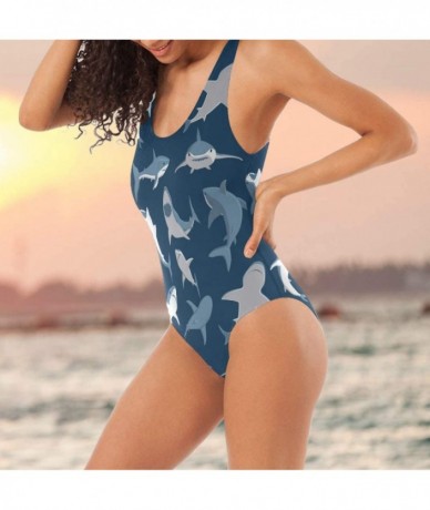 One-Pieces Ocean Shark Pattern Tankini Swimwear for Women Girl One Piece Bathing Suit Tummy Control Backless Swimsuit - C718Q...