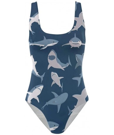 One-Pieces Ocean Shark Pattern Tankini Swimwear for Women Girl One Piece Bathing Suit Tummy Control Backless Swimsuit - C718Q...