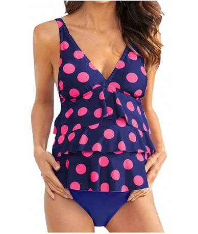 Sets Women's Ruffle Bikini Polka Dot Printed Swimsuit Top with Boyshorts 2 Pieces Tankini Bathing Set - Blue - C8196IML6KR $3...