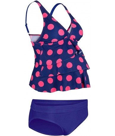 Sets Women's Ruffle Bikini Polka Dot Printed Swimsuit Top with Boyshorts 2 Pieces Tankini Bathing Set - Blue - C8196IML6KR $3...