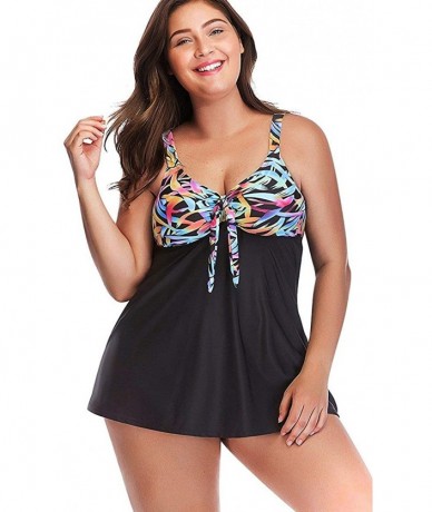 Sets Women's Plus Size Two Piece Floral Tankini Set with Boyshorts Swimsuits Swimwear - Black_3 - C118OW7093R $63.33