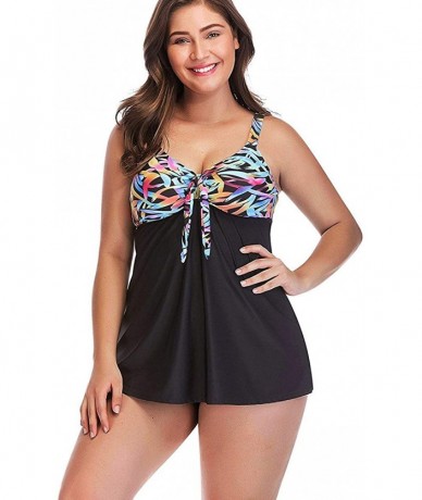 Sets Women's Plus Size Two Piece Floral Tankini Set with Boyshorts Swimsuits Swimwear - Black_3 - C118OW7093R $63.33