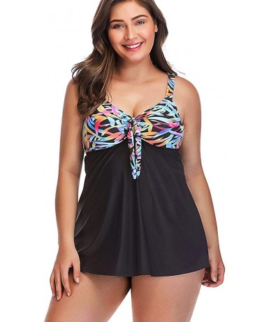 Sets Women's Plus Size Two Piece Floral Tankini Set with Boyshorts Swimsuits Swimwear - Black_3 - C118OW7093R $63.33