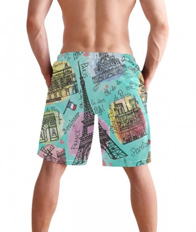 Racing Men's Swim Trunks Tropical Beach with Palm Tree Quick Dry Beach Board Shorts with Pockets - Paris France - CZ18QW7AYME...