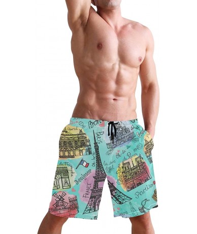 Racing Men's Swim Trunks Tropical Beach with Palm Tree Quick Dry Beach Board Shorts with Pockets - Paris France - CZ18QW7AYME...