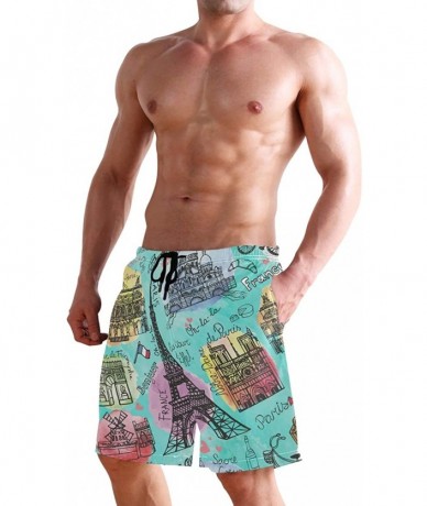 Racing Men's Swim Trunks Tropical Beach with Palm Tree Quick Dry Beach Board Shorts with Pockets - Paris France - CZ18QW7AYME...