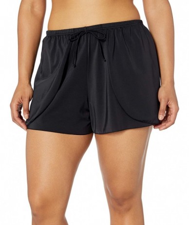 Bottoms Women's Plus Size Solid Drawstring Wrap Swim Short - Black - C018OEIKML9 $30.03