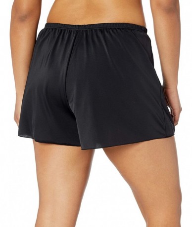 Bottoms Women's Plus Size Solid Drawstring Wrap Swim Short - Black - C018OEIKML9 $30.03