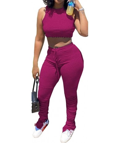 Sets Women 2 Piece Crop Top Outfits High Waist Skinny Ruched Sweapants Sets Clubwear - H-rose - CP19CQ04GEW $48.69