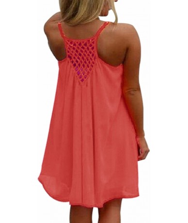 Cover-Ups US Size Women's Plus Size Sexy Summer Sleeveless Vibrant Color Chiffon Loose Bathing Suit Cover Up Watermelon Red -...