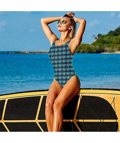 One-Pieces Women's Sexy Backless One Piece Swimsuit Black and Gold Stars Printed Swimwear for Women - Cute Green Rooster Patt...