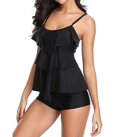 One-Pieces Women Dot Tank Top With Boyshorts Tankini Set Bathing Suits - 3 Black - C21953GY33Z $44.29