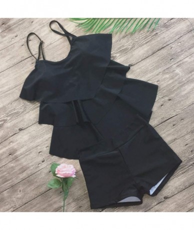 One-Pieces Women Dot Tank Top With Boyshorts Tankini Set Bathing Suits - 3 Black - C21953GY33Z $44.29