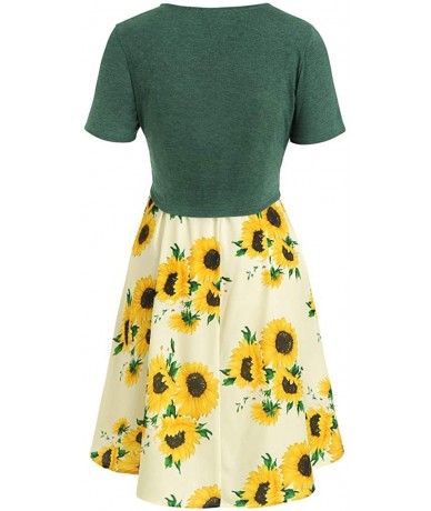 Cover-Ups Women's Short Sleeve Bow Knot Cover Up Tops Sunflower Print Midi Dress - Green Yellow - C918RLDN96G $31.75