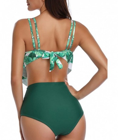 Sets Women's High Neck Two Piece Bathing Suits Top Ruffled High Waist Swimsuit Tankini Bikini Sets - Green-leaves C - CL18RK6...