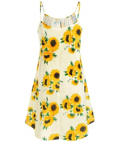 Cover-Ups Women's Short Sleeve Bow Knot Cover Up Tops Sunflower Print Midi Dress - Green Yellow - C918RLDN96G $31.75