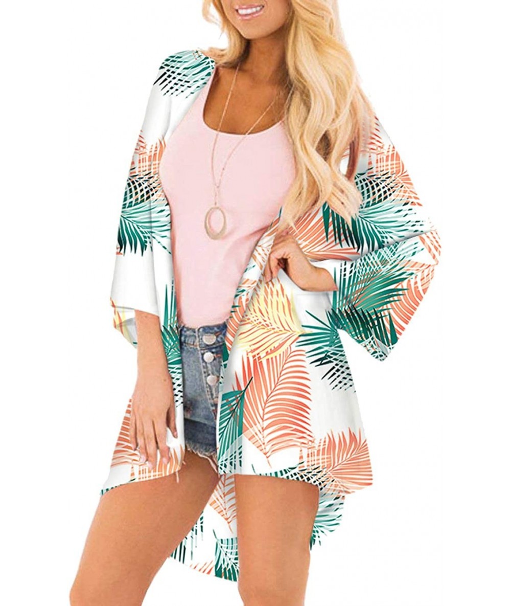 Cover-Ups Women's Cardigan-Sheer Kimono Loose Summer Floral Print Cover Ups - Type 16 - CE1937Q8IQN $29.87