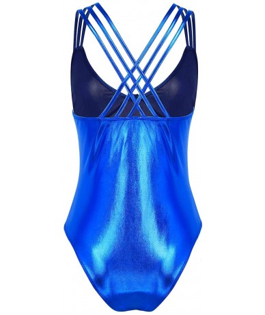 Sets Women's Shiny Metallic PVC Leather High Cut Legs Leotard Bikini Swimsuit - Blue - C118T4X5E83 $38.39