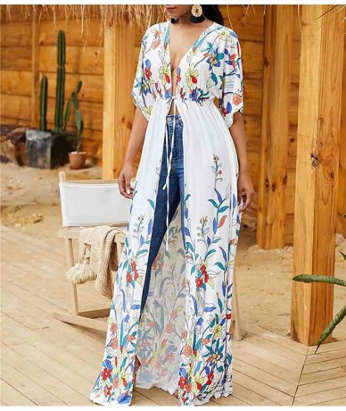 Cover-Ups Women's Sexy Bikini Swimsuit Bathing Suit Cover Ups Swimwear Beach Dress Long Kimono Jacket Cardigan Robe Print 10 ...