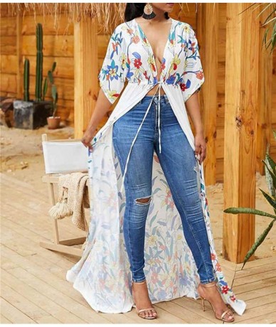 Cover-Ups Women's Sexy Bikini Swimsuit Bathing Suit Cover Ups Swimwear Beach Dress Long Kimono Jacket Cardigan Robe Print 10 ...