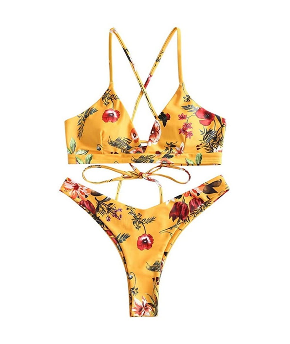 Sets Women Swimwear Women's Sexy Bikini Swimsuit Bandage Broken Hook Waist Tuna Brazilian Bikini for Easter Day Yellow - CU19...