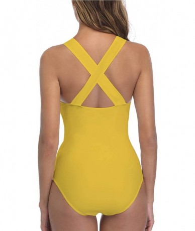 One-Pieces Women One Piece Plunge Monokini Sexy Hollow Out Swimsuits Bathing Suit - Yellow - C618SU6TXKU $48.48