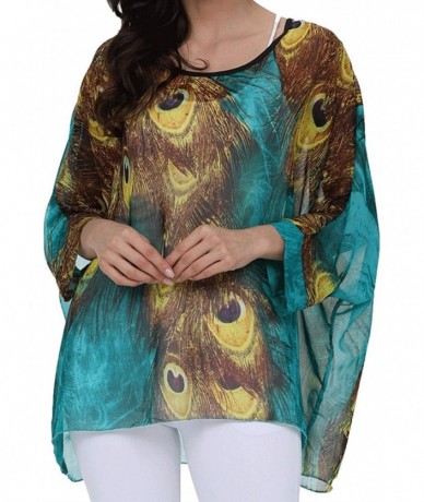 Cover-Ups Women's Chiffon Caftan Poncho Tunic Top Cover up Batwing Blouse - Green - C018R463A49 $20.32