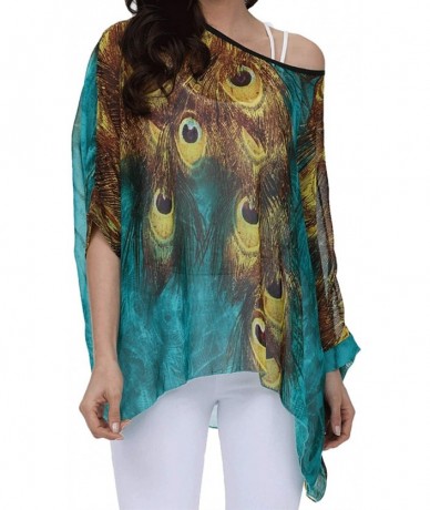 Cover-Ups Women's Chiffon Caftan Poncho Tunic Top Cover up Batwing Blouse - Green - C018R463A49 $20.32