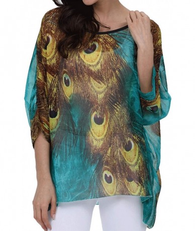 Cover-Ups Women's Chiffon Caftan Poncho Tunic Top Cover up Batwing Blouse - Green - C018R463A49 $20.32