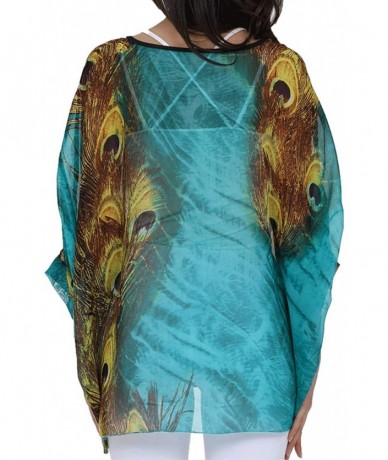 Cover-Ups Women's Chiffon Caftan Poncho Tunic Top Cover up Batwing Blouse - Green - C018R463A49 $20.32