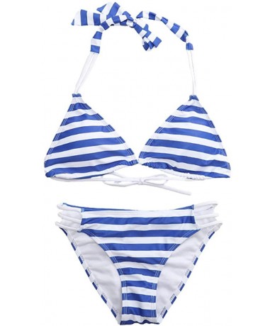 Sets Bikini Swimsuit for Women Push Up Two Piece Bikini Set Swimwear Bathing Suits - Blue Striped - C318SHLASZM $38.44